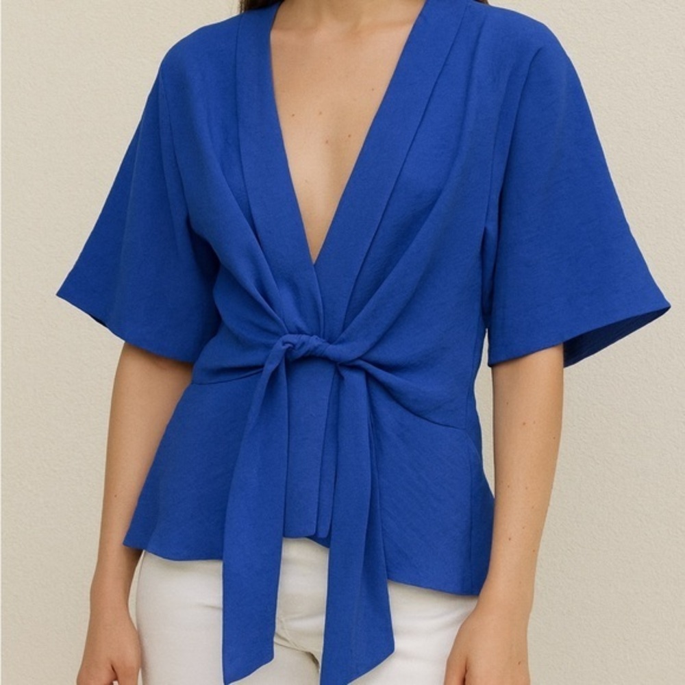Bella and Blue Tie-Front Blouse Royal Blue Women’s Size 10